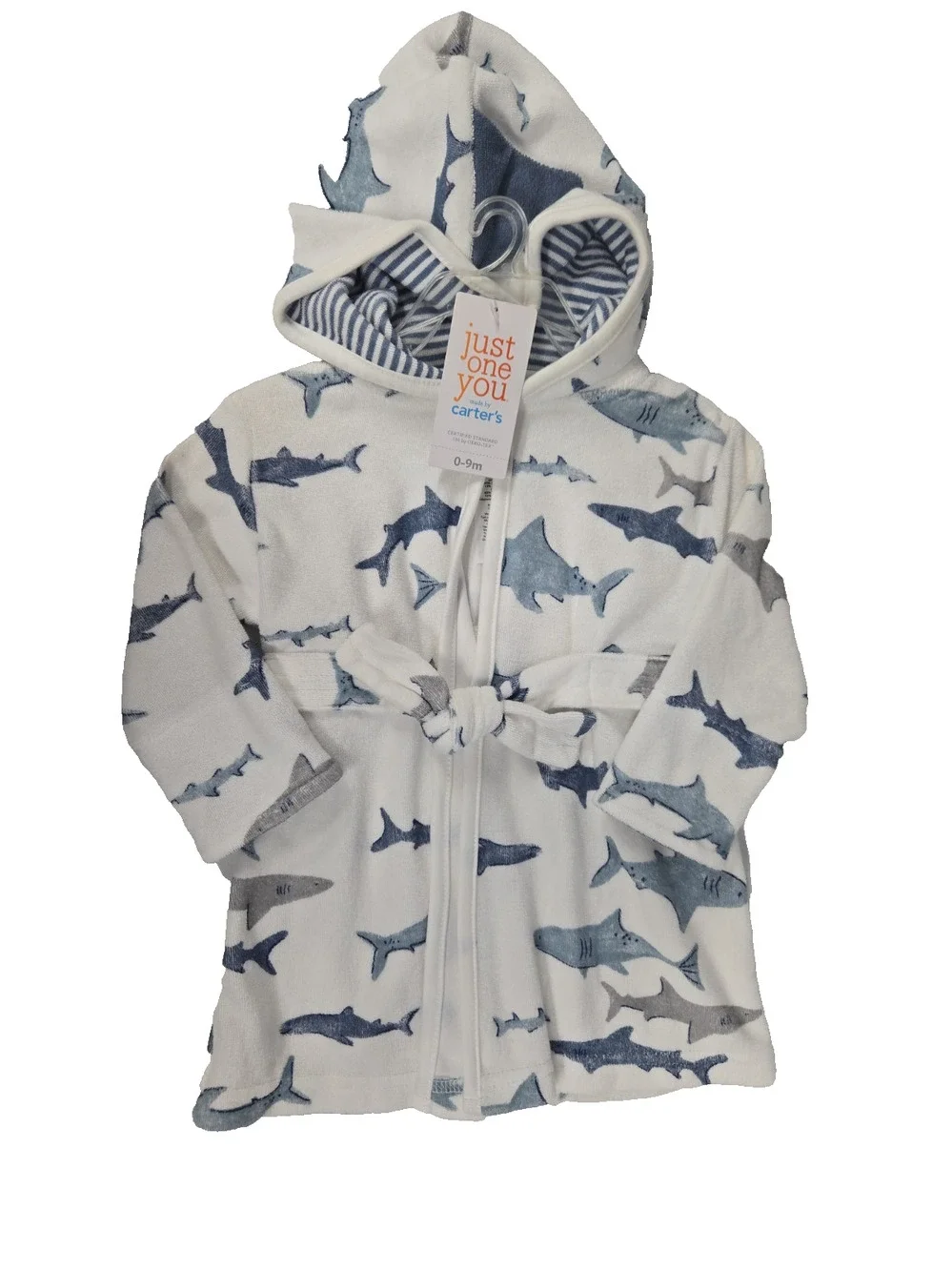 Just One You by Carters Infant Shark Print Hooded Terry Robe Size 0-9 Months New